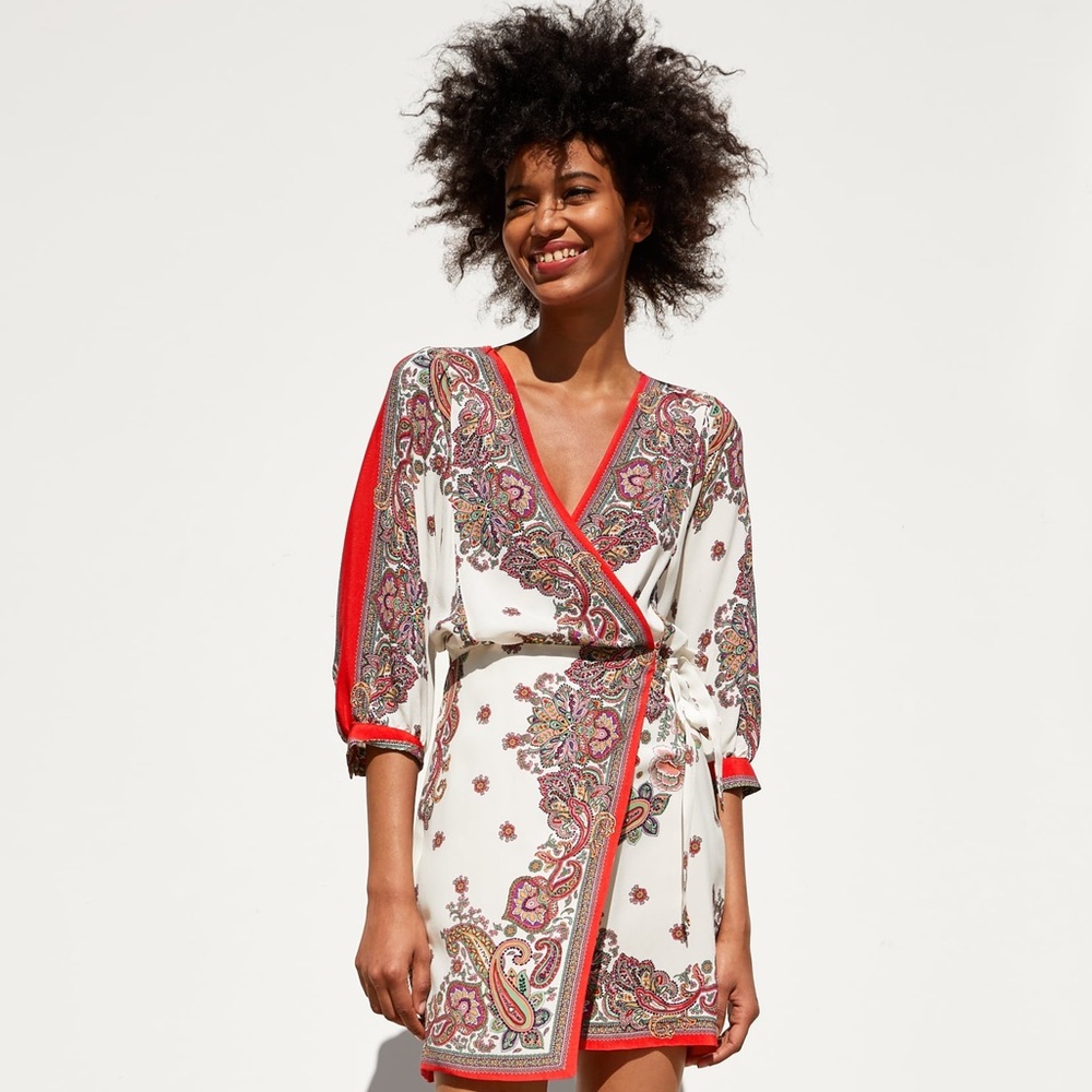Zara NWT Wrap Printed Dress Size M